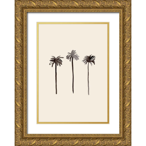 Palm Trees Ink Gold Ornate Wood Framed Art Print with Double Matting by Artographie Studio