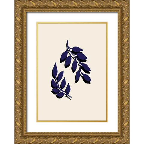 Blue Twigs Gold Ornate Wood Framed Art Print with Double Matting by Artographie Studio
