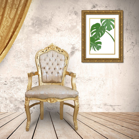 Monstera Green 01 Gold Ornate Wood Framed Art Print with Double Matting by Artographie Studio