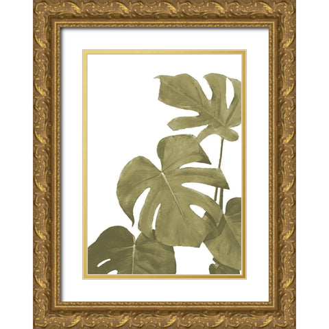 Monstera Golden 02 Gold Ornate Wood Framed Art Print with Double Matting by Artographie Studio