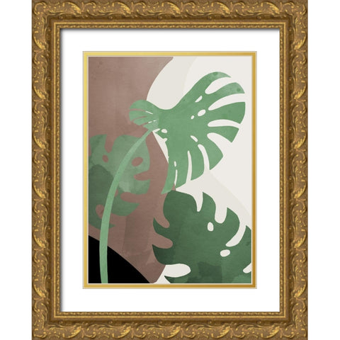 Monstera Cut Out 02 Gold Ornate Wood Framed Art Print with Double Matting by Artographie Studio
