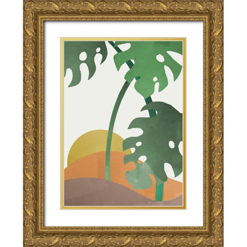 Monstera Cut Out 03 Gold Ornate Wood Framed Art Print with Double Matting by Artographie Studio