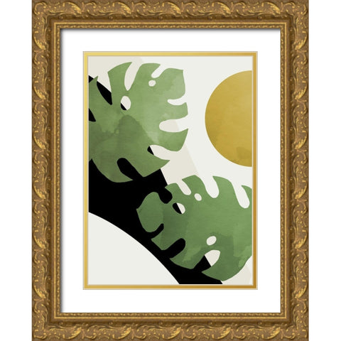 Monstera Cut Out 04 Gold Ornate Wood Framed Art Print with Double Matting by Artographie Studio