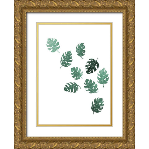 Monstera Multiples 02 Gold Ornate Wood Framed Art Print with Double Matting by Artographie Studio