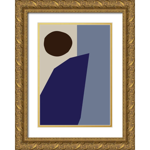 Color Blocks 02 Blue Gold Ornate Wood Framed Art Print with Double Matting by Artographie Studio