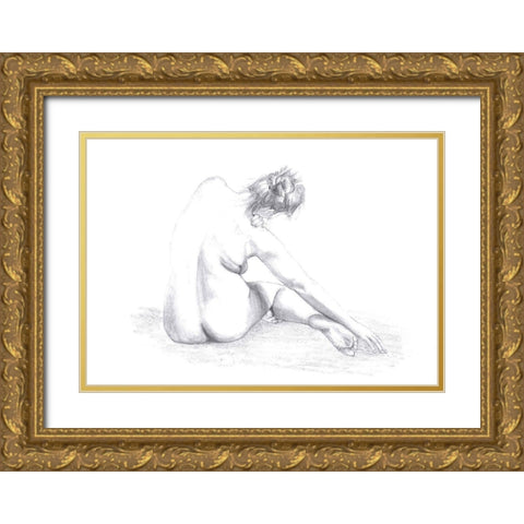Sketch of a Woman Gold Ornate Wood Framed Art Print with Double Matting by Artographie Studio