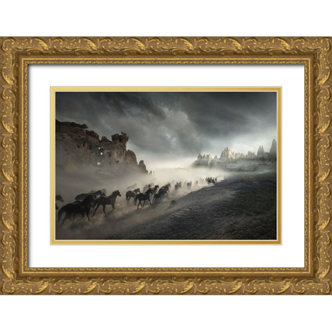 Migration Gold Ornate Wood Framed Art Print with Double Matting by Taskin, Huseyin