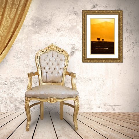 Following Mommy Gold Ornate Wood Framed Art Print with Double Matting by Pancareken, Yavuz