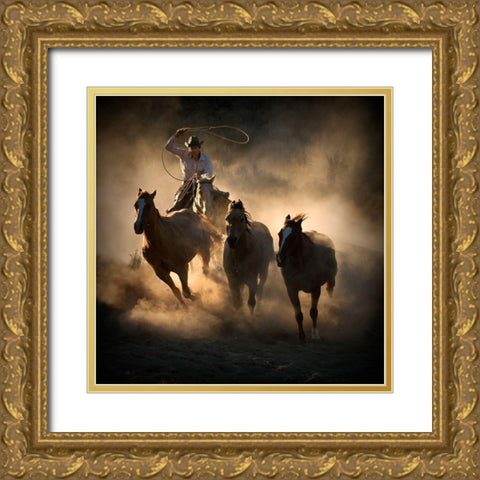 Roundup Gold Ornate Wood Framed Art Print with Double Matting by Rostler, Stephen