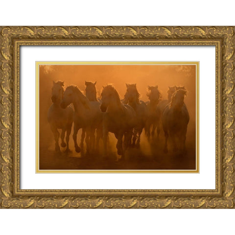 Evening ride Gold Ornate Wood Framed Art Print with Double Matting by Vekemans, Muriel