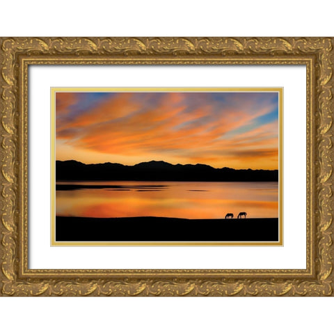 Sayram Dawn Gold Ornate Wood Framed Art Print with Double Matting by Zhu, Hua