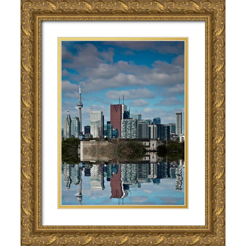 Toronto Skyline Reflection Gold Ornate Wood Framed Art Print with Double Matting by Carson, Brian