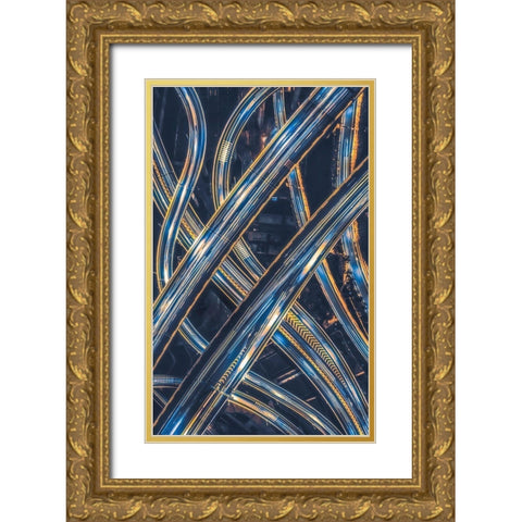 Large interchange Gold Ornate Wood Framed Art Print with Double Matting by TIANQI