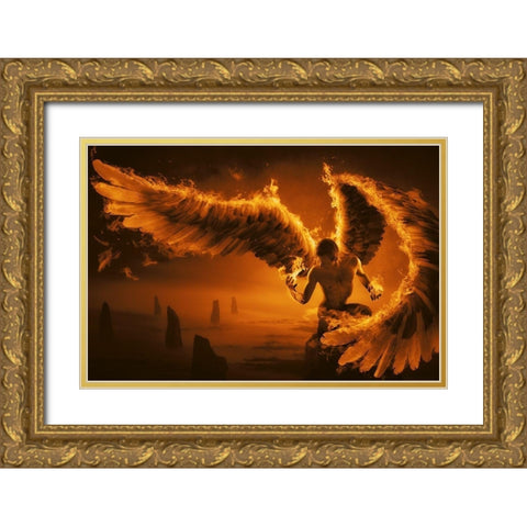 Fiery Gold Ornate Wood Framed Art Print with Double Matting by Kiciak, Christophe