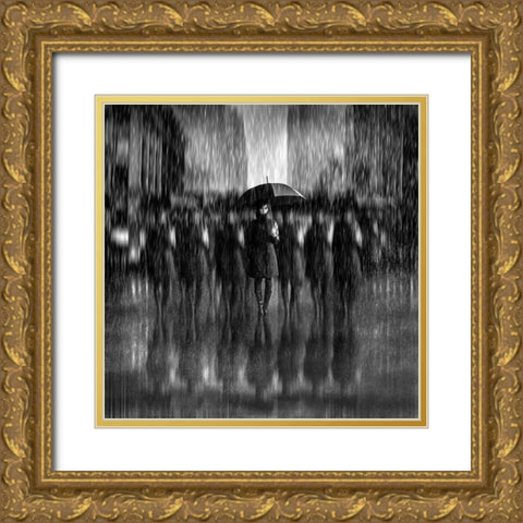 Girls in the Rain Gold Ornate Wood Framed Art Print with Double Matting by Bunjamin (Abe), Antonyus