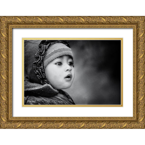 the kid from Sarangkot Gold Ornate Wood Framed Art Print with Double Matting by Flour, Piet