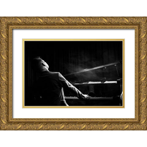 Pianist Gold Ornate Wood Framed Art Print with Double Matting by P., Laura