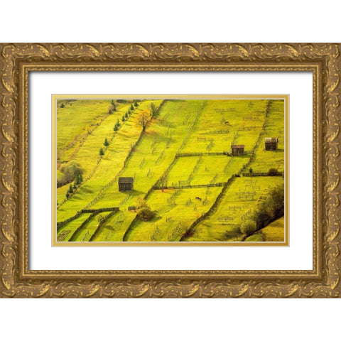 Geometric Gold Ornate Wood Framed Art Print with Double Matting by Gyozo, Hamos