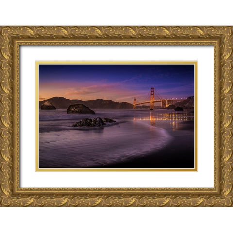 Golden Gate Bridge Fading Daylight Gold Ornate Wood Framed Art Print with Double Matting by Leske, Mike