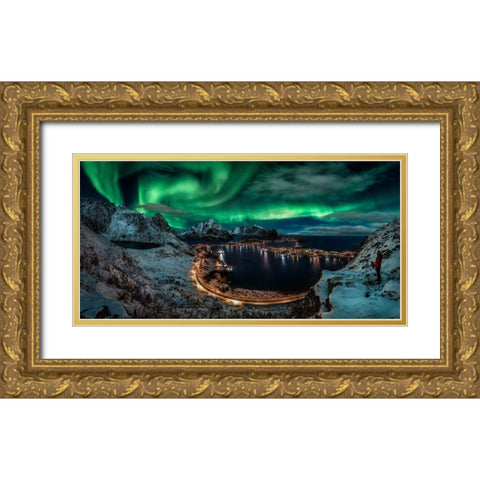 Chasing the Northern Lights Gold Ornate Wood Framed Art Print with Double Matting by De La, Javier