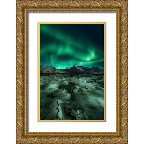 Ice Cracking Gold Ornate Wood Framed Art Print with Double Matting by De La, Javier