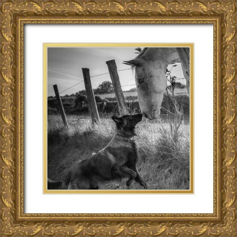 Friends kiss Gold Ornate Wood Framed Art Print with Double Matting by Christophe