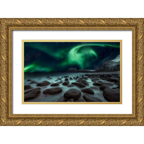 Dragons Fly Gold Ornate Wood Framed Art Print with Double Matting by De La, Javier