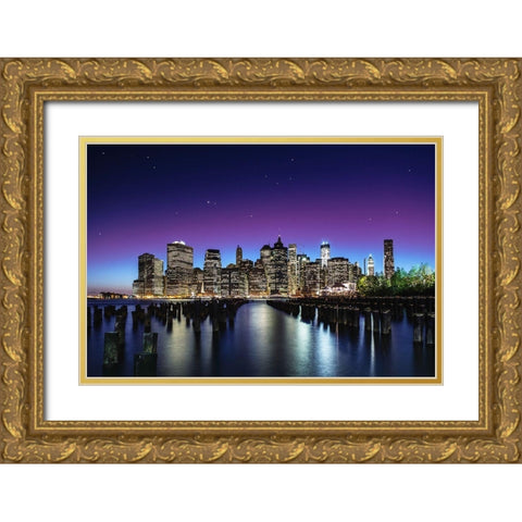 New York Sky Line Gold Ornate Wood Framed Art Print with Double Matting by El Gamal, Nanouk