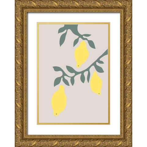 Lemons Gold Ornate Wood Framed Art Print with Double Matting by Artographie Studio