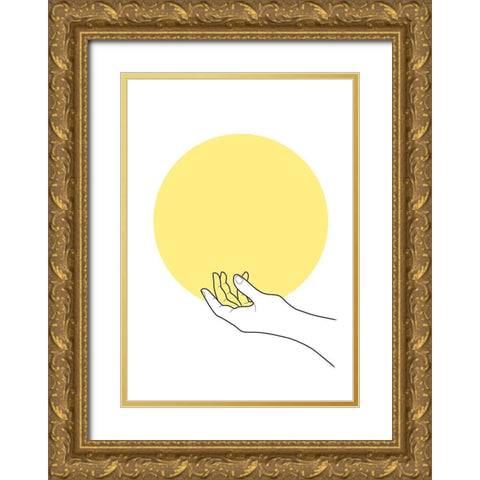 Sun in Hand Gold Ornate Wood Framed Art Print with Double Matting by Artographie Studio