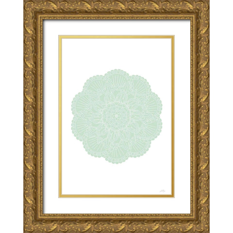 Mandala Green Gold Ornate Wood Framed Art Print with Double Matting by Artographie Studio
