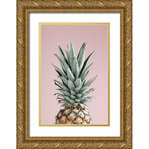 Pineapple Pink 02 Gold Ornate Wood Framed Art Print with Double Matting by Artographie Studio