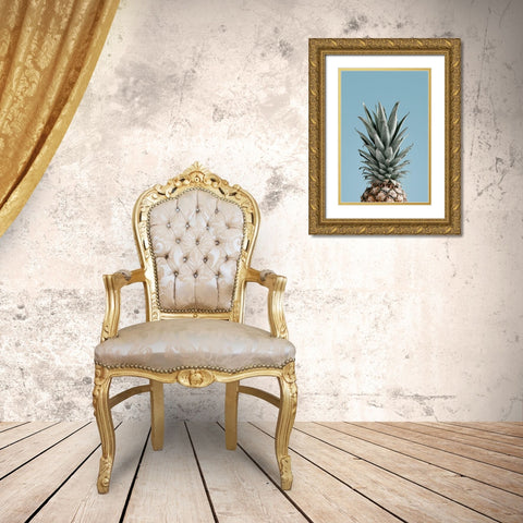 Pineapple Blue 04 Gold Ornate Wood Framed Art Print with Double Matting by Artographie Studio
