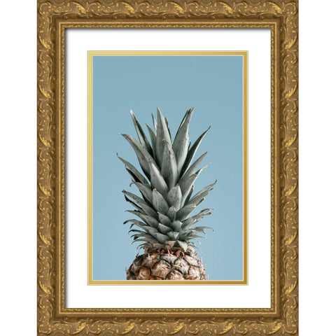 Pineapple Blue 04 Gold Ornate Wood Framed Art Print with Double Matting by Artographie Studio