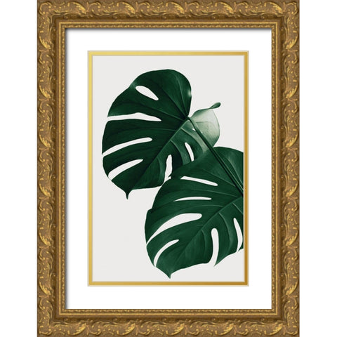 Monstera Natural 32 Gold Ornate Wood Framed Art Print with Double Matting by Artographie Studio