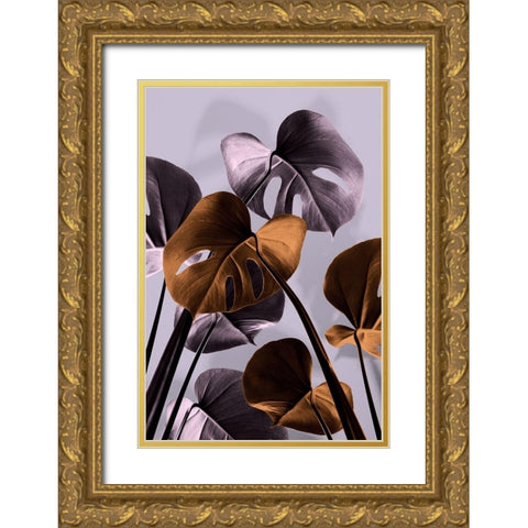 Monstera Purple 01 Gold Ornate Wood Framed Art Print with Double Matting by Artographie Studio