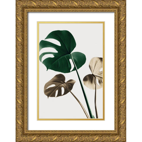 Monstera Mix 04 Gold Ornate Wood Framed Art Print with Double Matting by Artographie Studio