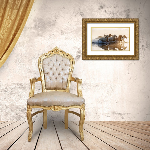 Horses Gold Ornate Wood Framed Art Print with Double Matting by Summer2016