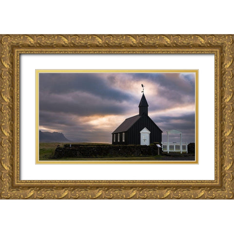 Black Bird Enjoying the Sunset Gold Ornate Wood Framed Art Print with Double Matting by Grant, Lynn