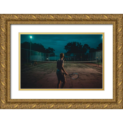 Night Tennis Gold Ornate Wood Framed Art Print with Double Matting by Viola, Vincenzo