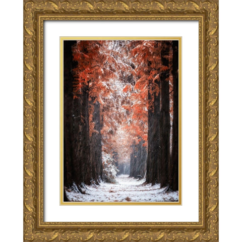 Snowy Day Gold Ornate Wood Framed Art Print with Double Matting by Seo, Tiger