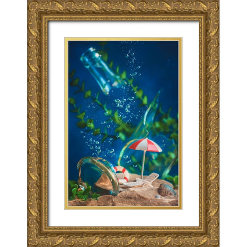 Message in the Bottle Gold Ornate Wood Framed Art Print with Double Matting by Belenko, Dina