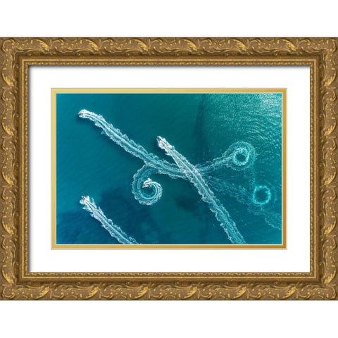 Lines and circles Gold Ornate Wood Framed Art Print with Double Matting by Meirovich, Ido