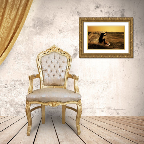 Surfer at sunset Gold Ornate Wood Framed Art Print with Double Matting by Yuval