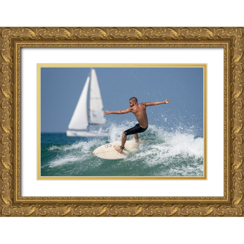 Surfer Gold Ornate Wood Framed Art Print with Double Matting by Yuval
