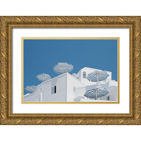 Blue and white Gold Ornate Wood Framed Art Print with Double Matting by Wride, Linda