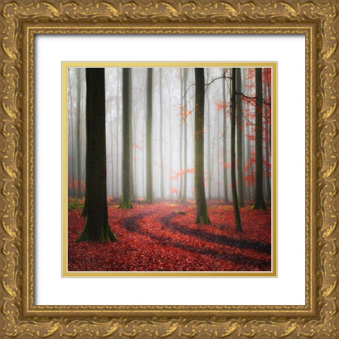 Autumnal Tracks Gold Ornate Wood Framed Art Print with Double Matting by Meyerdierks, Carsten