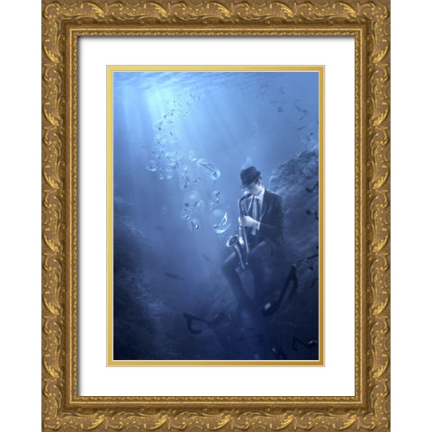Blues Gold Ornate Wood Framed Art Print with Double Matting by Kiciak, Christophe
