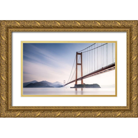 Xihou Bridge and Moon Bay Gold Ornate Wood Framed Art Print with Double Matting by Ai, Qing