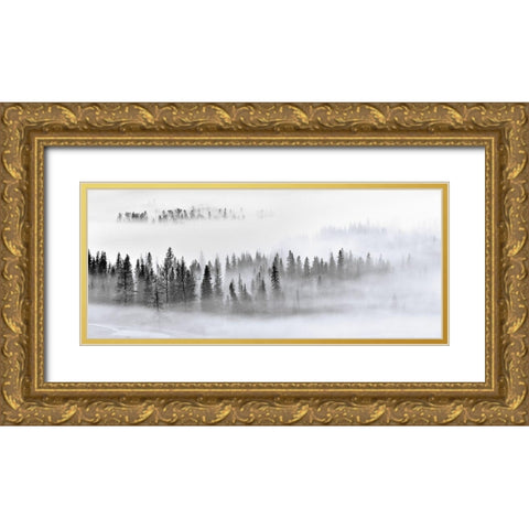 Foggy Forest Gold Ornate Wood Framed Art Print with Double Matting by Xu, Mei